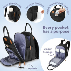 RUVALINO diaper bag back pack changing pad included for on-the-go changes