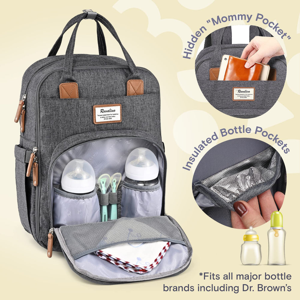RUVALINO Diaper Bag Backpack changing pad for quick diaper changes away from home