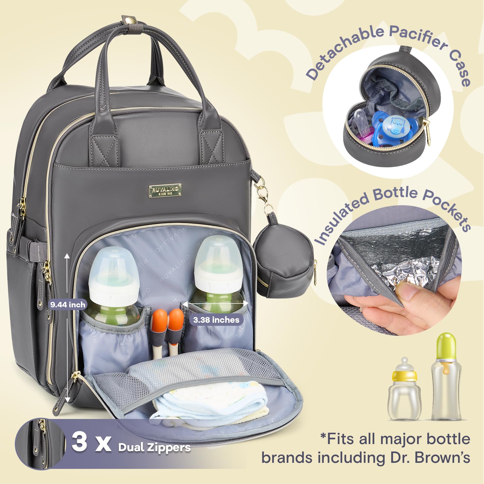 RUVALINO diaper bag backpack changing pad ready for quick diaper changes