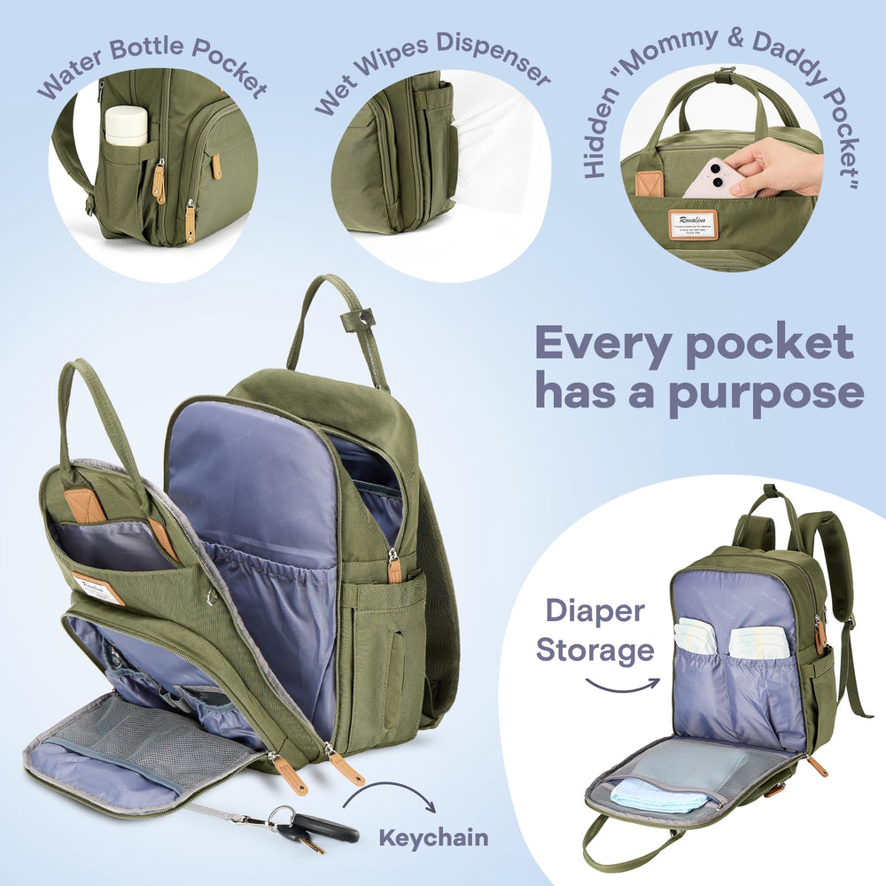 RUVALINO diaper bag backpack changing pad included for comfortable diaper changes anywhere.