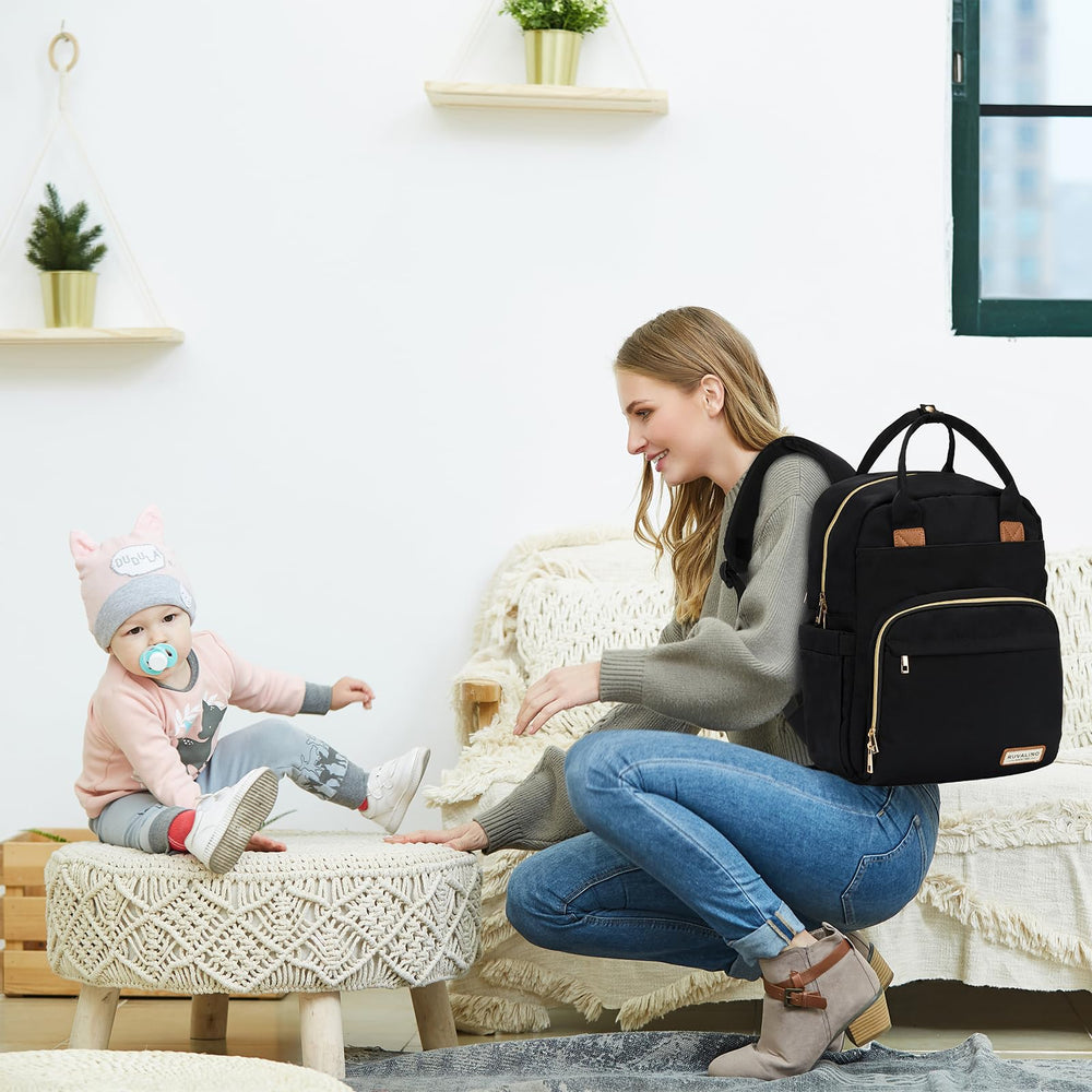 RUVALINO diaper bag backpack reinforced-stitches enhance durability for long-term use.