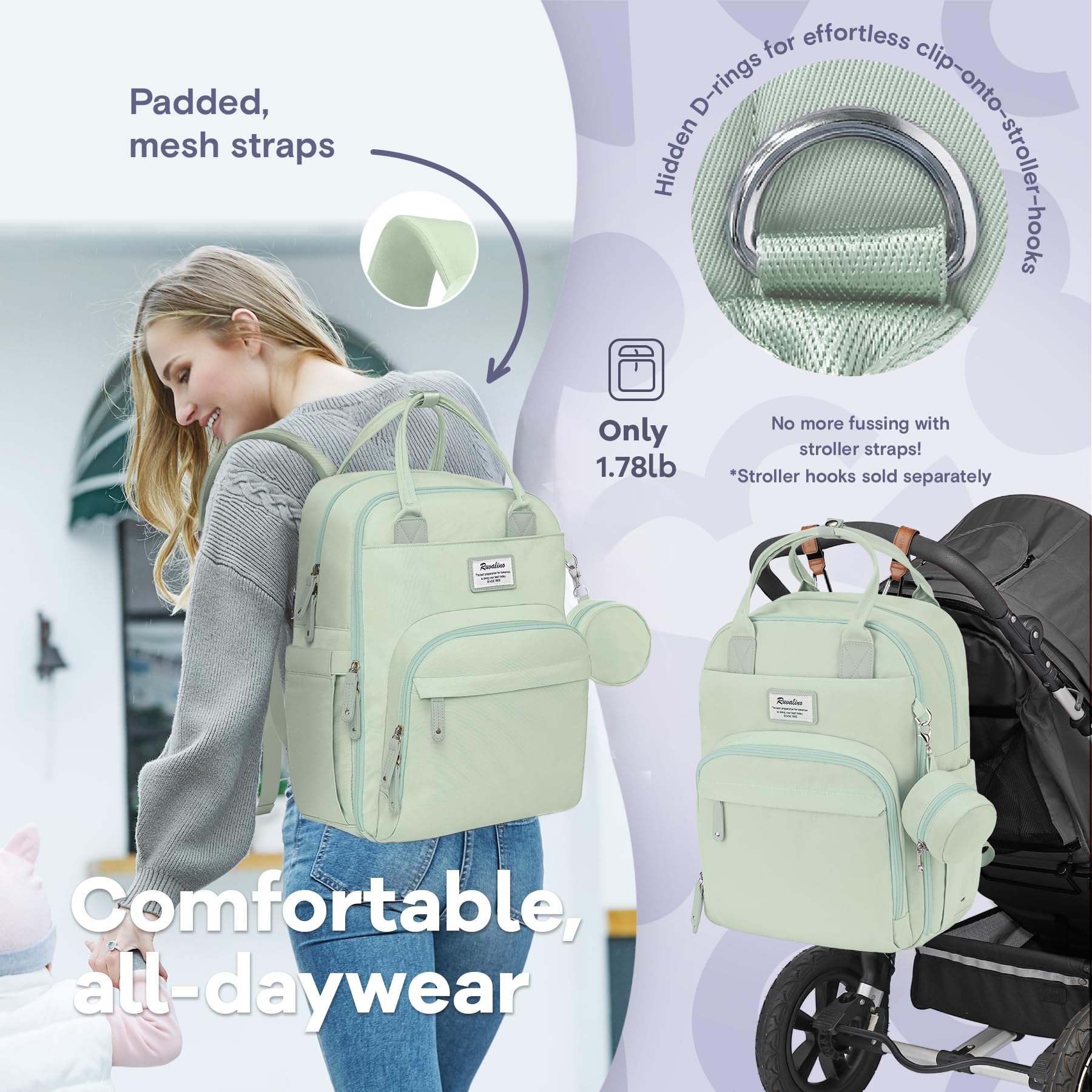 RUVALINO diaper bag backpack durable material resists wear for long-term family use