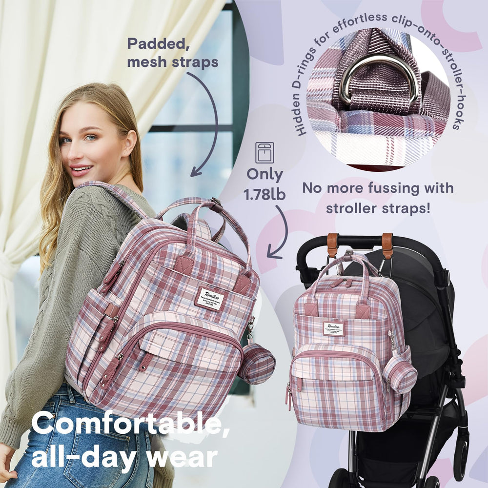 RUVALINO diaper bag backpack ergonomic design with padded straps for comfortable carrying.