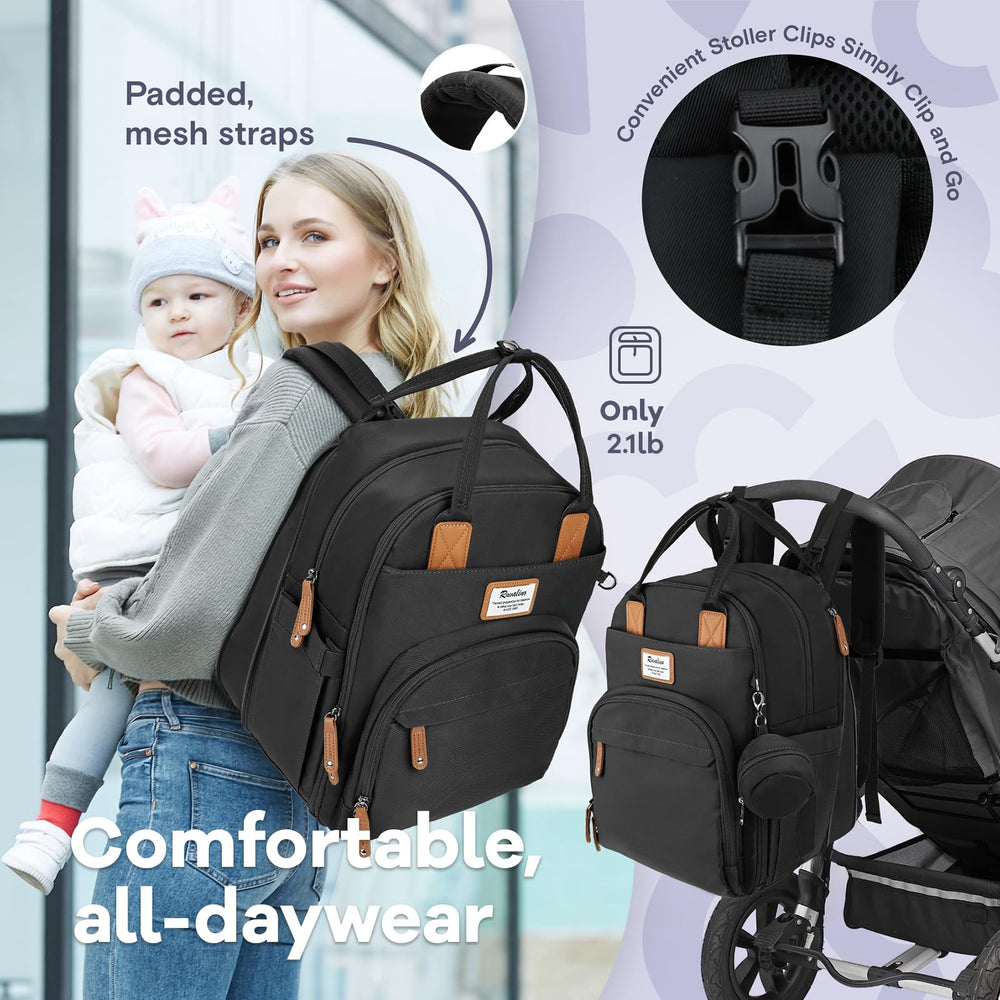 RUVALINO diaper bag backpack ergonomic straps with breathable back panel
