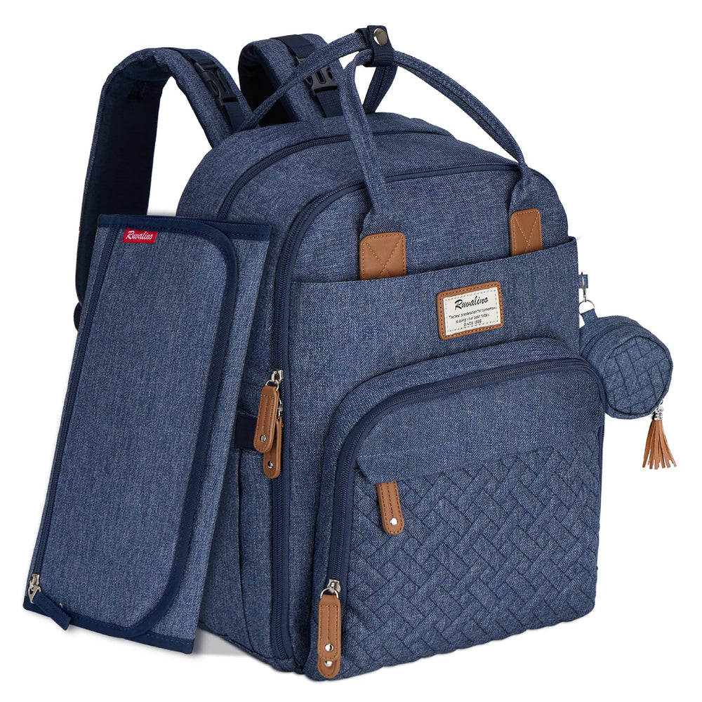 RUVALINO diaper bag backpack foldable changing mat for on-the-go diaper changes.