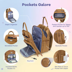 RUVALINO diaper bag backpack foldable changing mat clearly displayed for quick diaper changes