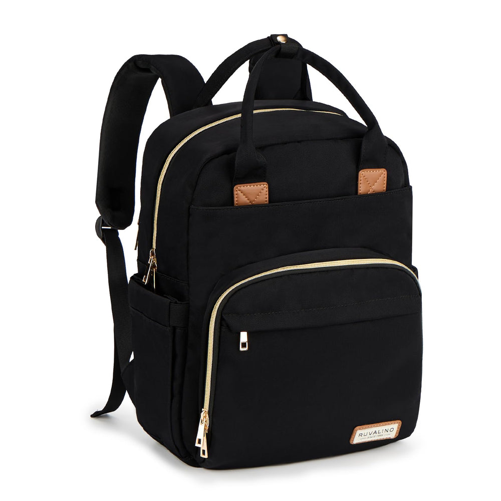 RUVALINO diaper bag backpack front view shows spacious pockets for baby essentials.