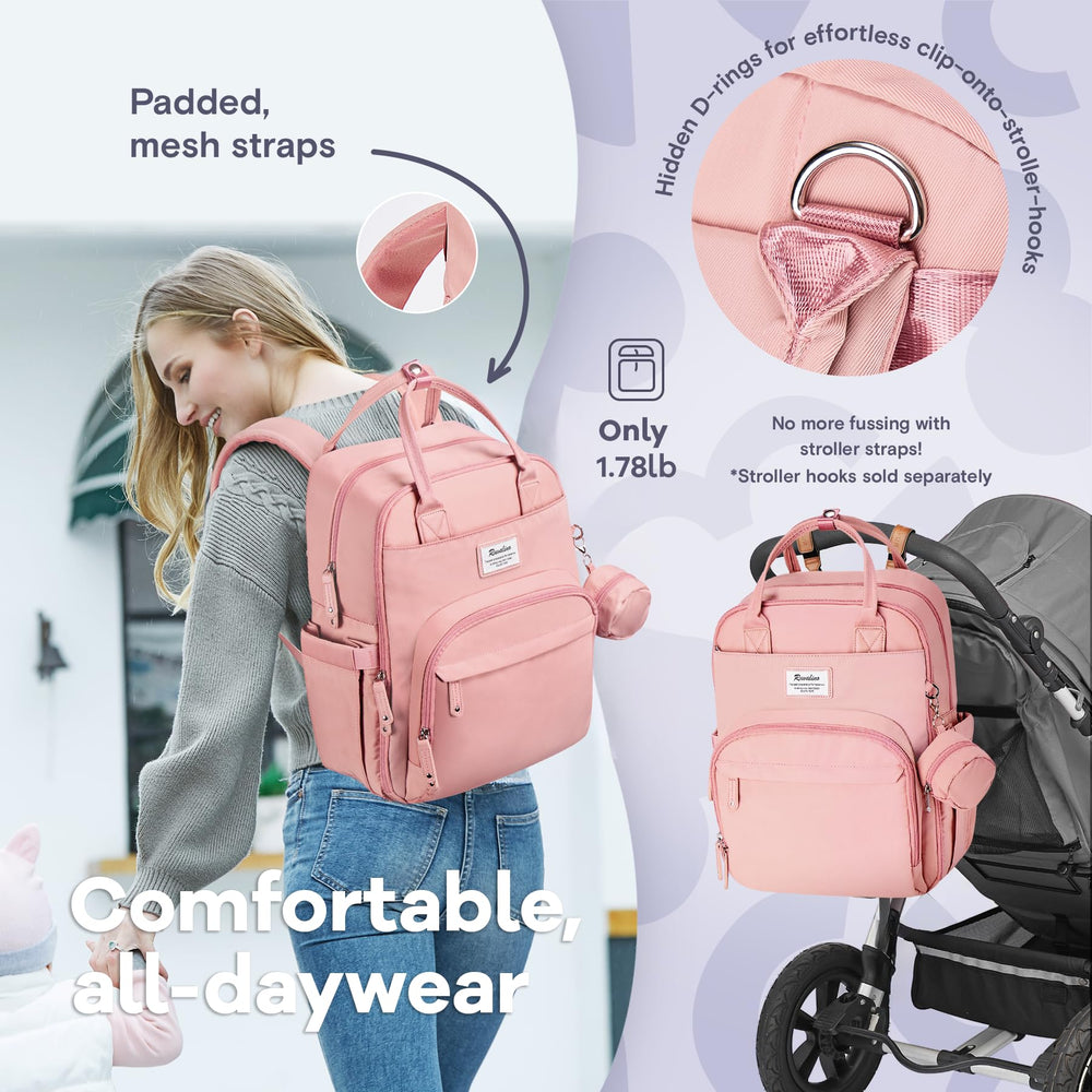 RUVALINO diaper bag backpack insulated bottle pocket fits wide-neck bottles securely