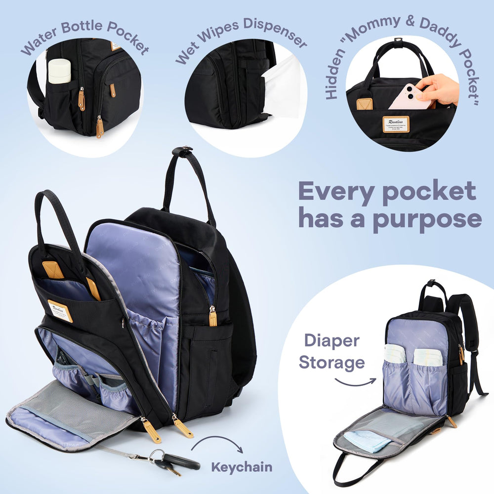 RUVALINO diaper bag backpack insulated bottle pockets keep bottles at proper temperature