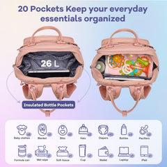 RUVALINO diaper bag backpack insulated bottle pockets maintain temp on the go