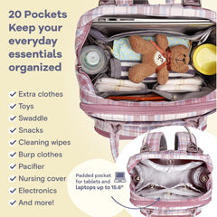 RUVALINO diaper bag backpack insulated bottle pockets fit wide or tall bottles.