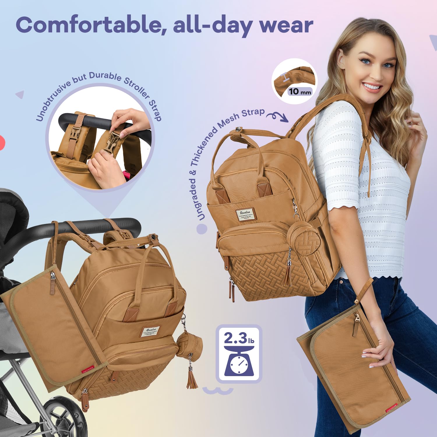RUVALINO diaper bag backpack insulated bottle pockets for temperature-sensitive contents