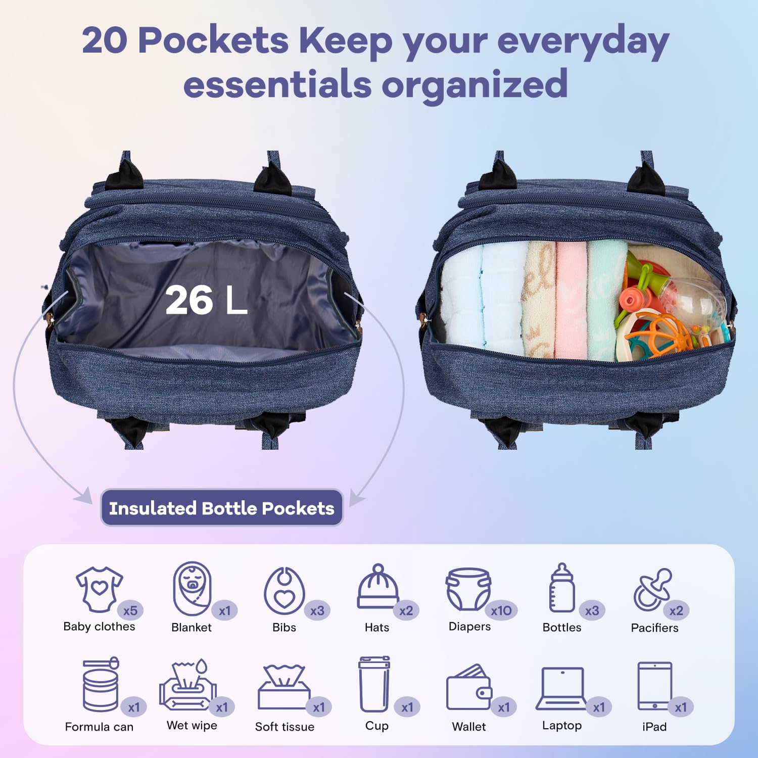 RUVALINO diaper bag backpack insulated bottle pockets maintain temperature during outings.