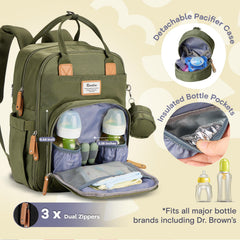 RUVALINO diaper bag backpack insulated bottle pockets help maintain temperature during outings.