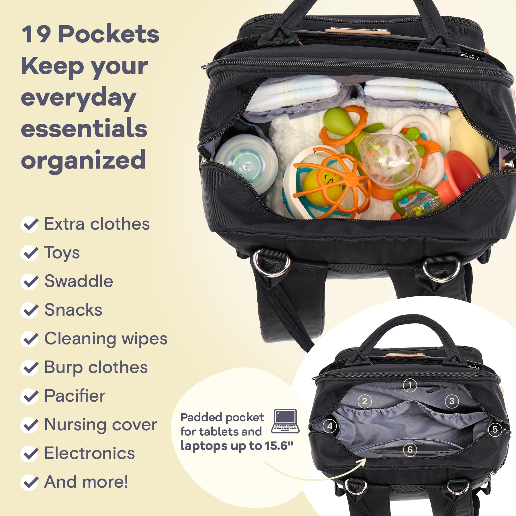 RUVALINO diaper bag backpack laptop pocket for on-the-go light work tasks