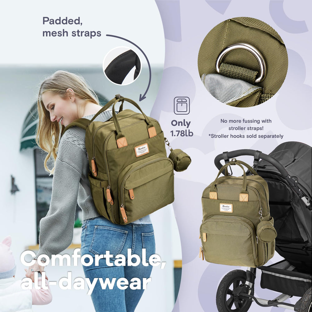 RUVALINO diaper bag backpack mesh pocket organizers simplify item sorting and retrieval.