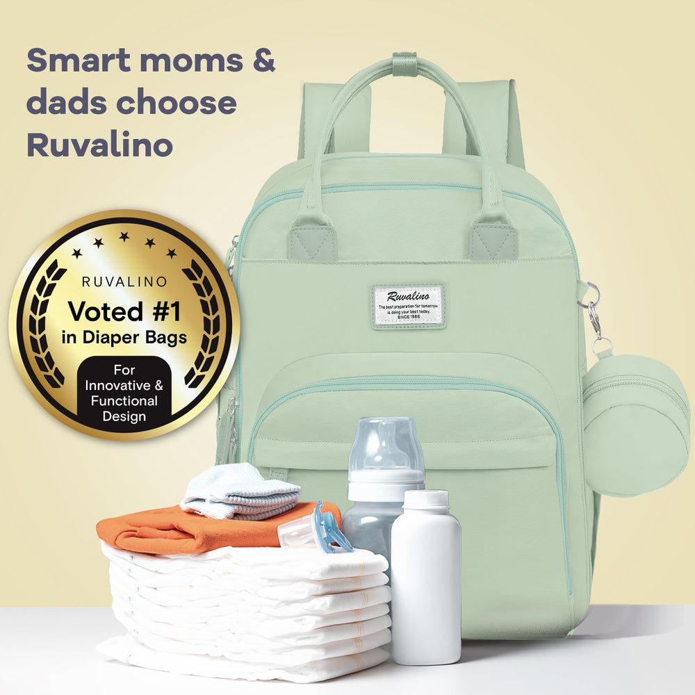 RUVALINO diaper bag backpack mint green color elevates style while remaining versatile