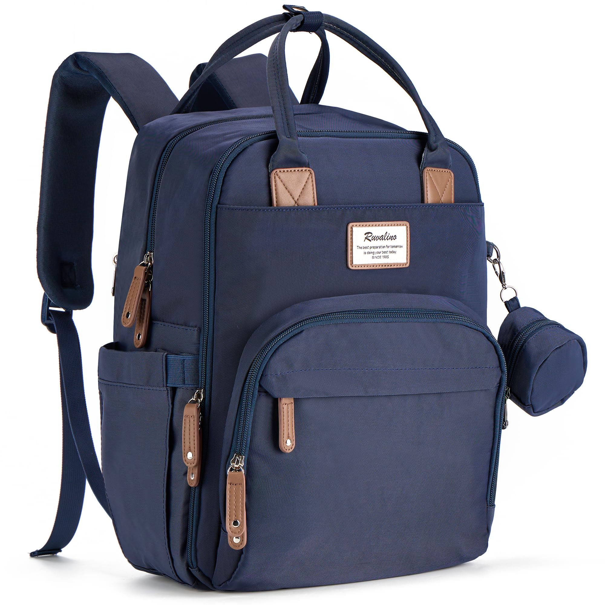 RUVALINO diaper bag backpack navy with spacious main compartment for organized baby gear on the go