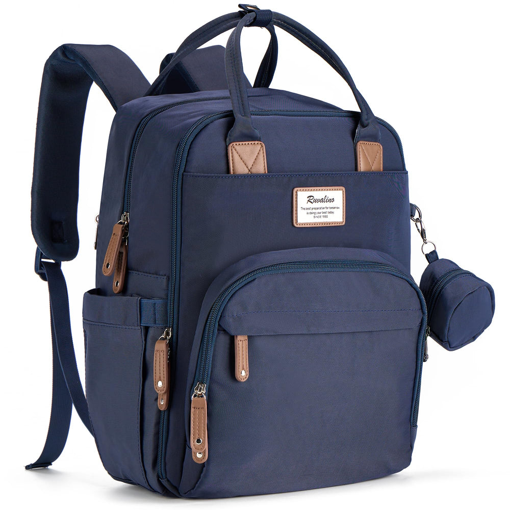 RUVALINO diaper bag backpack navy with spacious main compartment for organized baby gear on the go