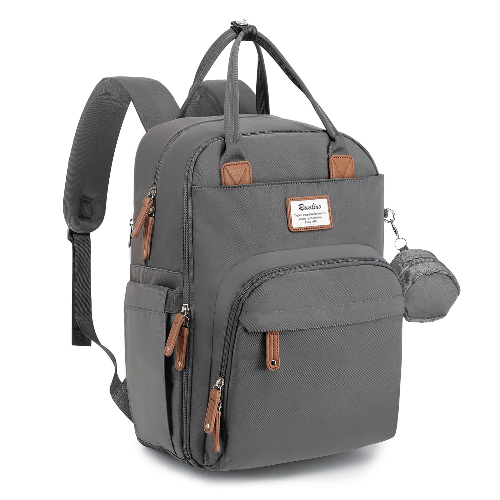 RUVALINO diaper bag backpack open compartments for quick-access baby essentials.