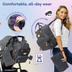 RUVALINO diaper bag backpack open main compartment for quick one-handed access.
