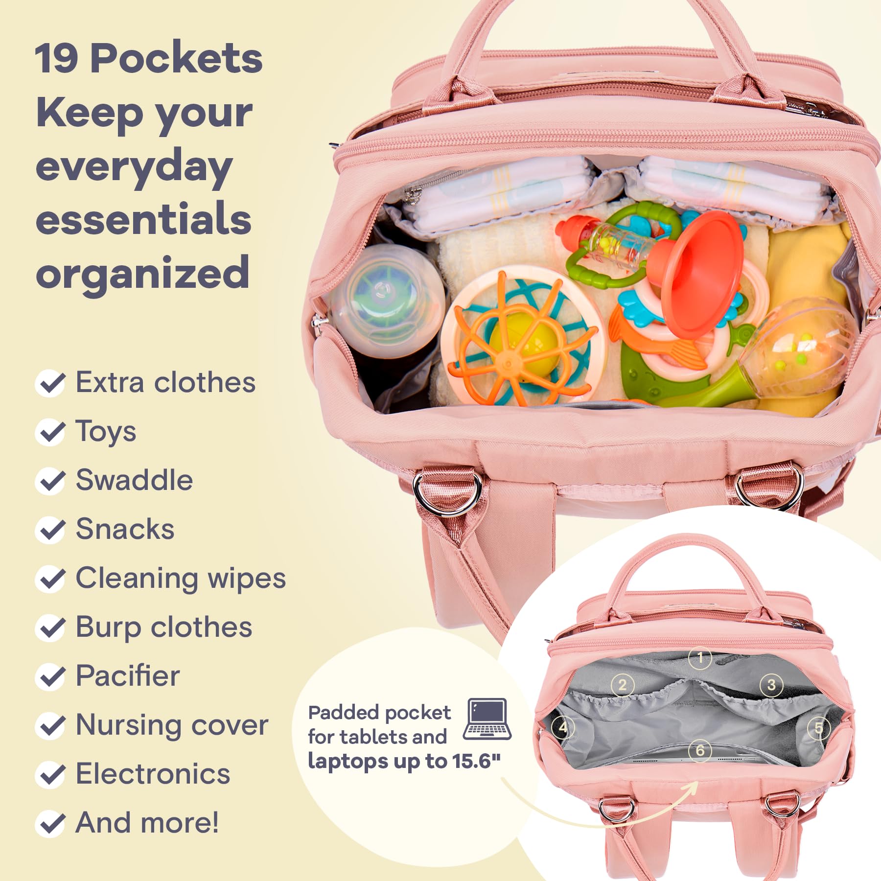 RUVALINO diaper bag backpack pacifier case keeps small items organized and accessible