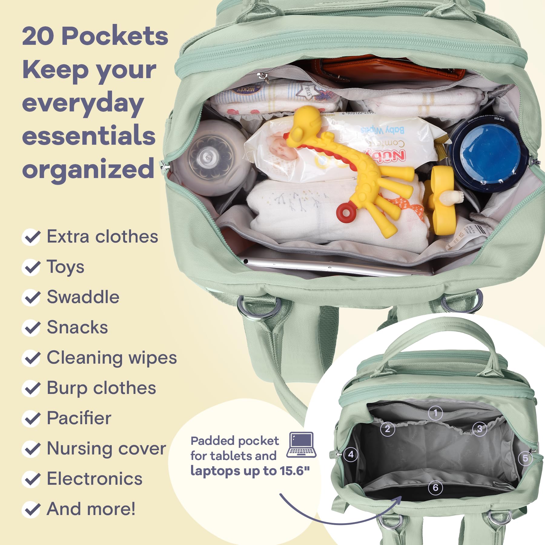 RUVALINO diaper bag backpack pacifier case keeps essentials organized for quick feeding breaks
