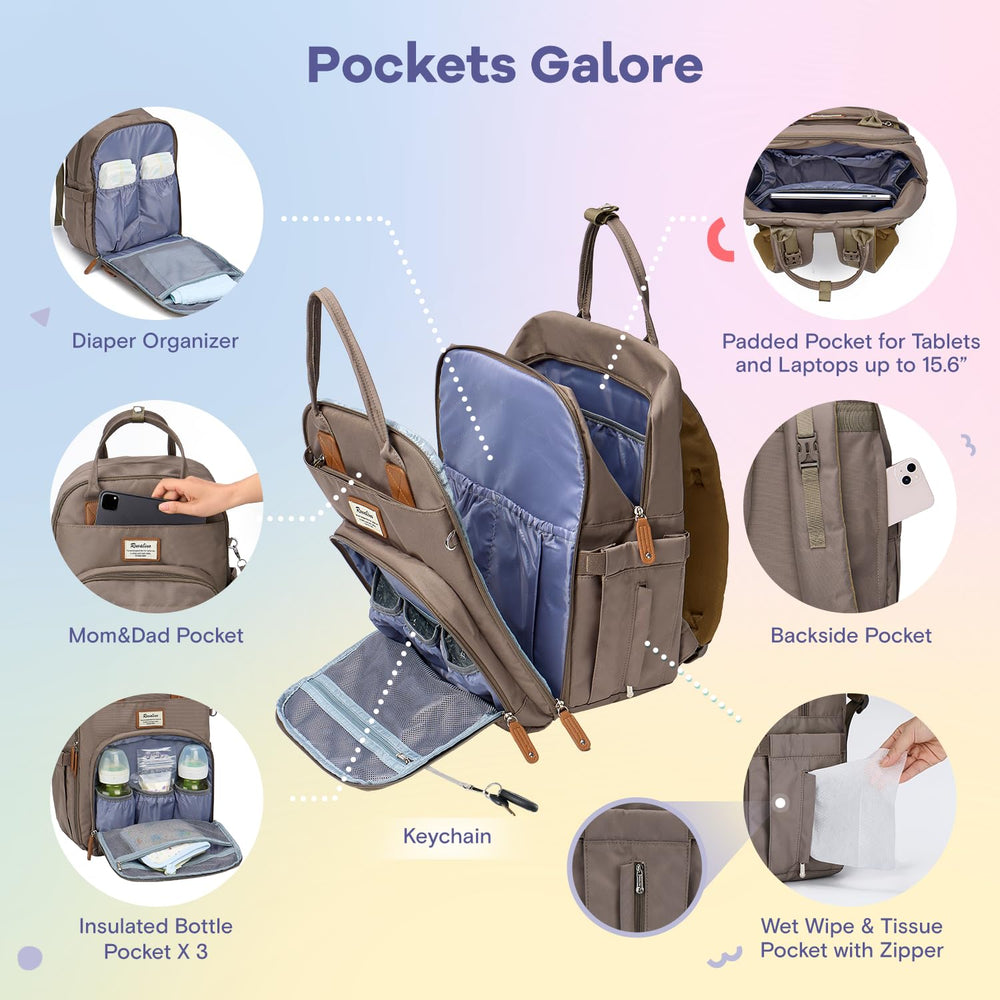 RUVALINO diaper bag backpack detachable pacifier holder keeps essentials organized