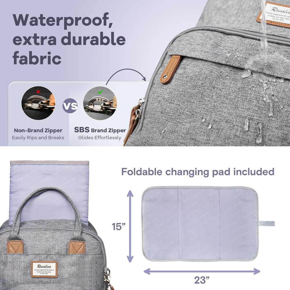 RUVALINO diaper bag backpack padded shoulder straps for comfortable all-day wear