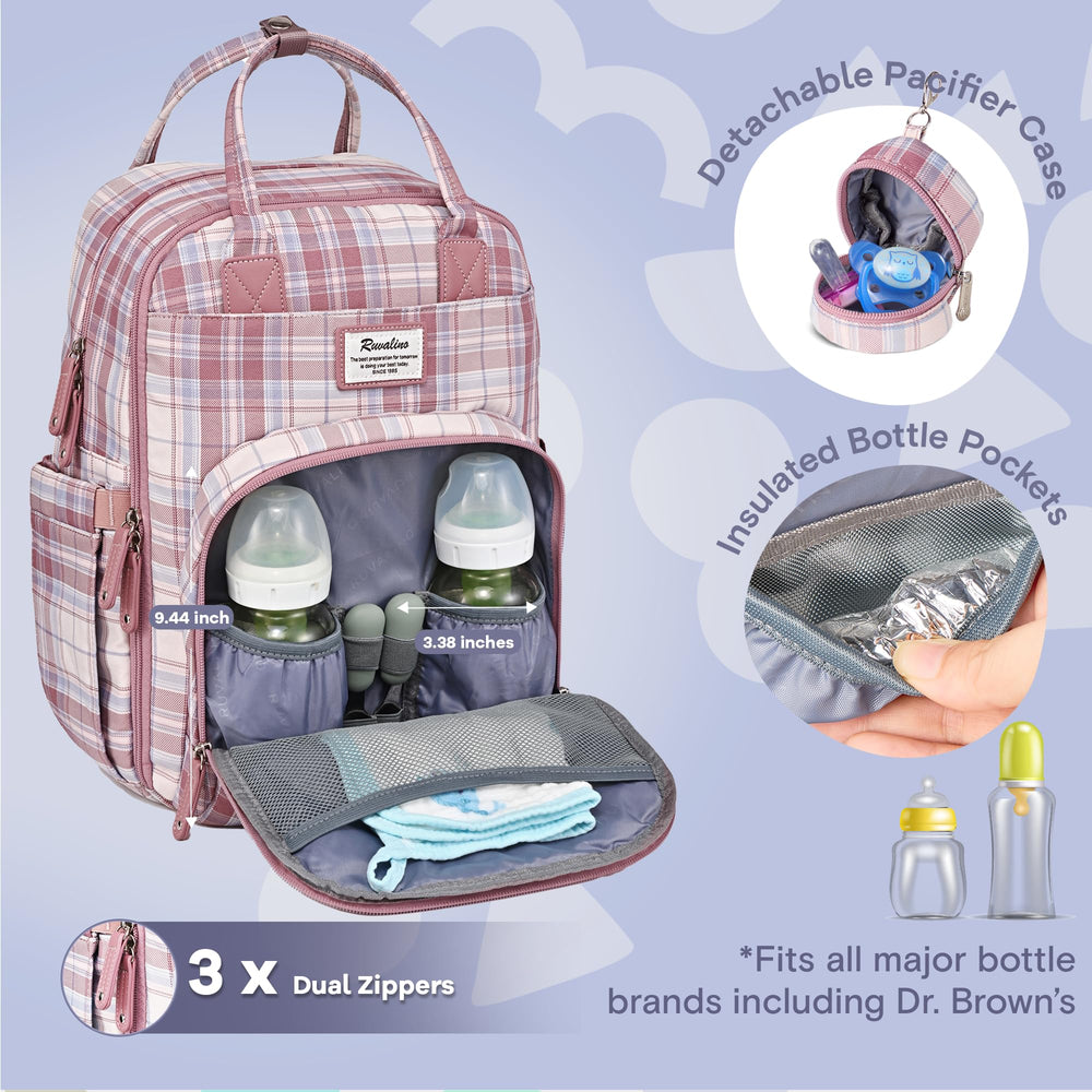 RUVALINO diaper bag backpack interior with 17 pockets keeps items organized on the go.