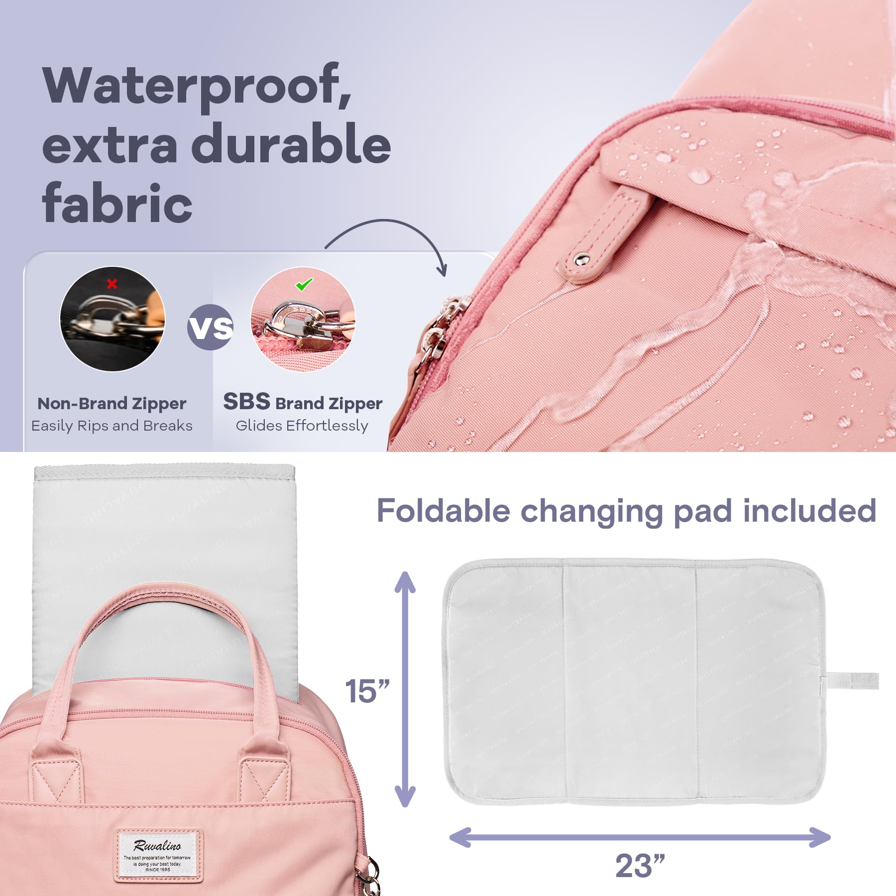 RUVALINO diaper bag backpack side pocket offers quick-access storage for essentials