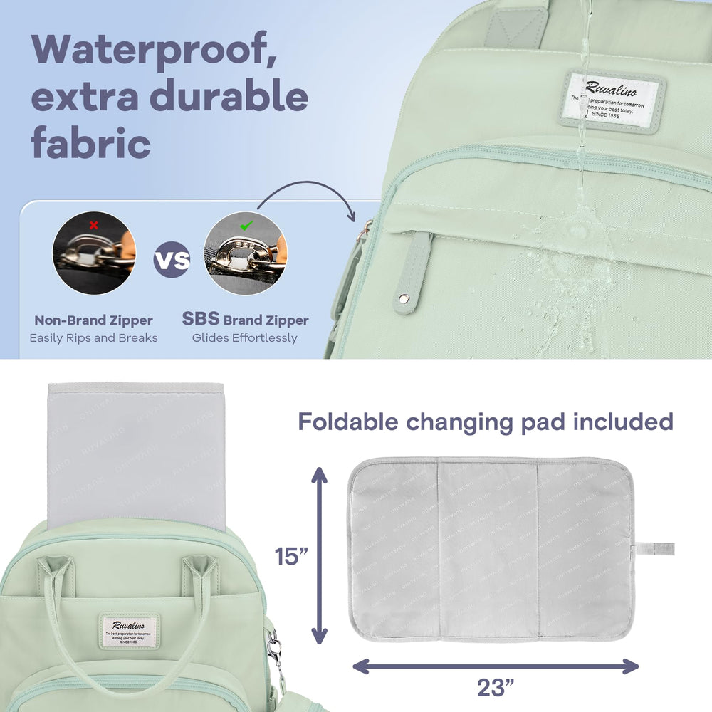 RUVALINO diaper bag backpack stroller attachment simplifies attaching to a stroller for hands-free travel