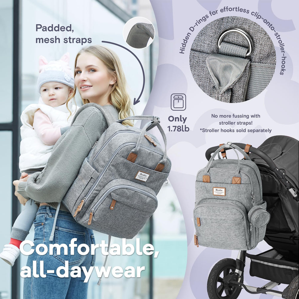 RUVALINO diaper bag backpack stroller attachment for hands-free travel