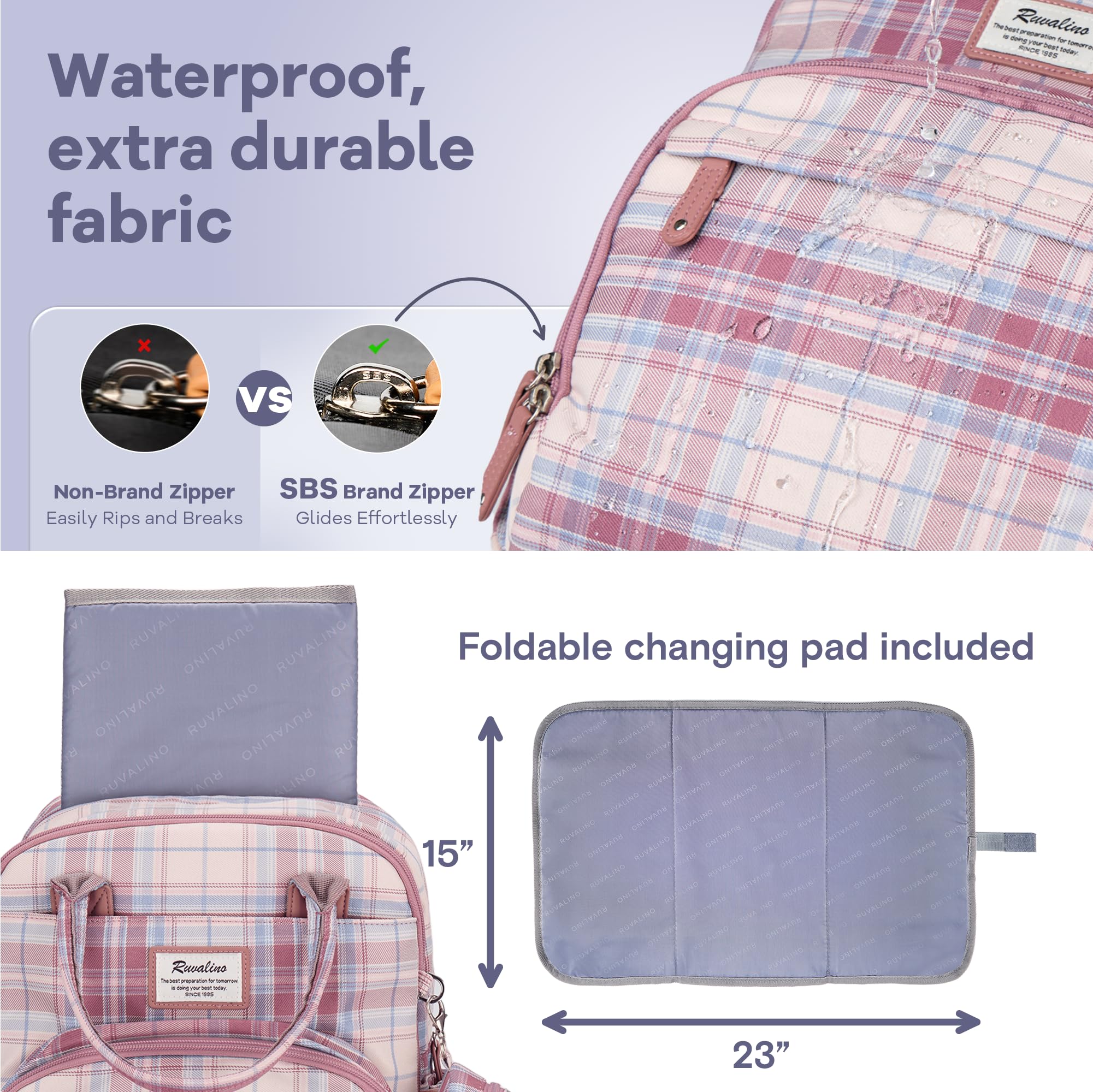 RUVALINO diaper bag backpack clip to stroller for hands-free errands.