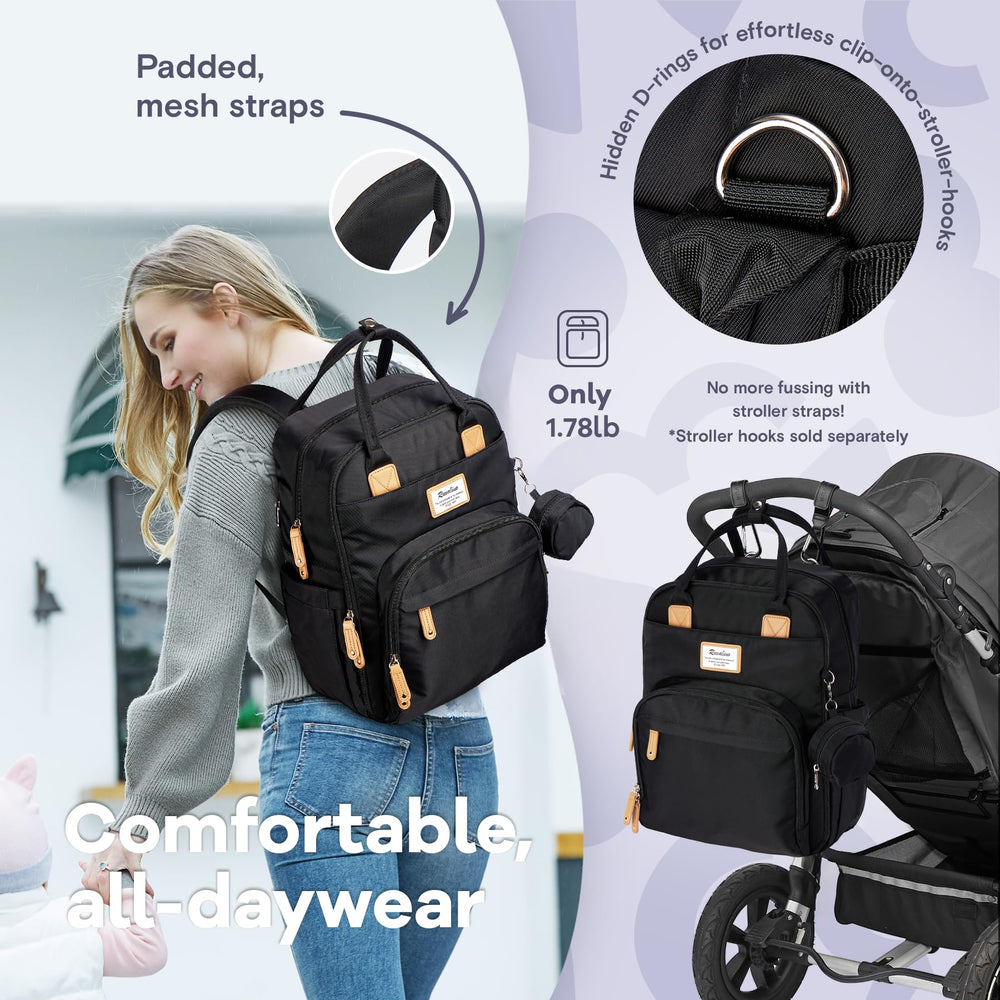 RUVALINO diaper bag backpack stroller-hanging option for hands-free outings