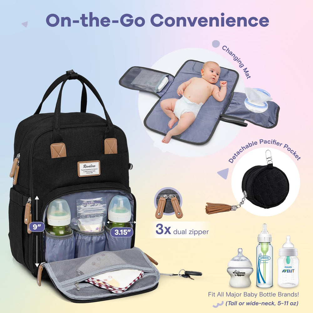 RUVALINO diaper bag backpack stroller straps for hands-free travel