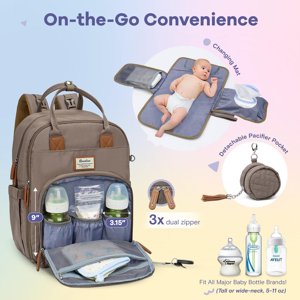 RUVALINO diaper bag backpack stroller straps enable hands free transport