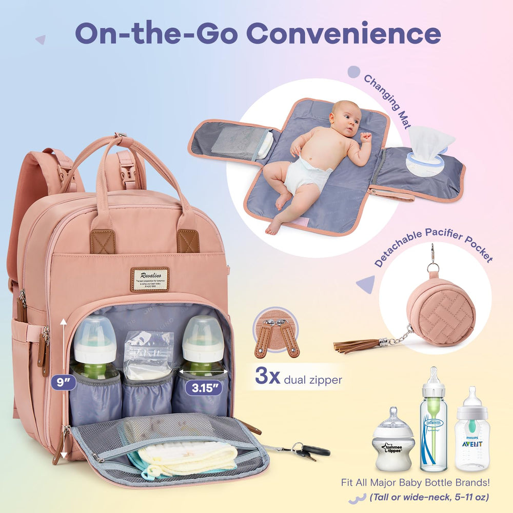 RUVALINO diaper bag backpack stroller straps for hands-free travel