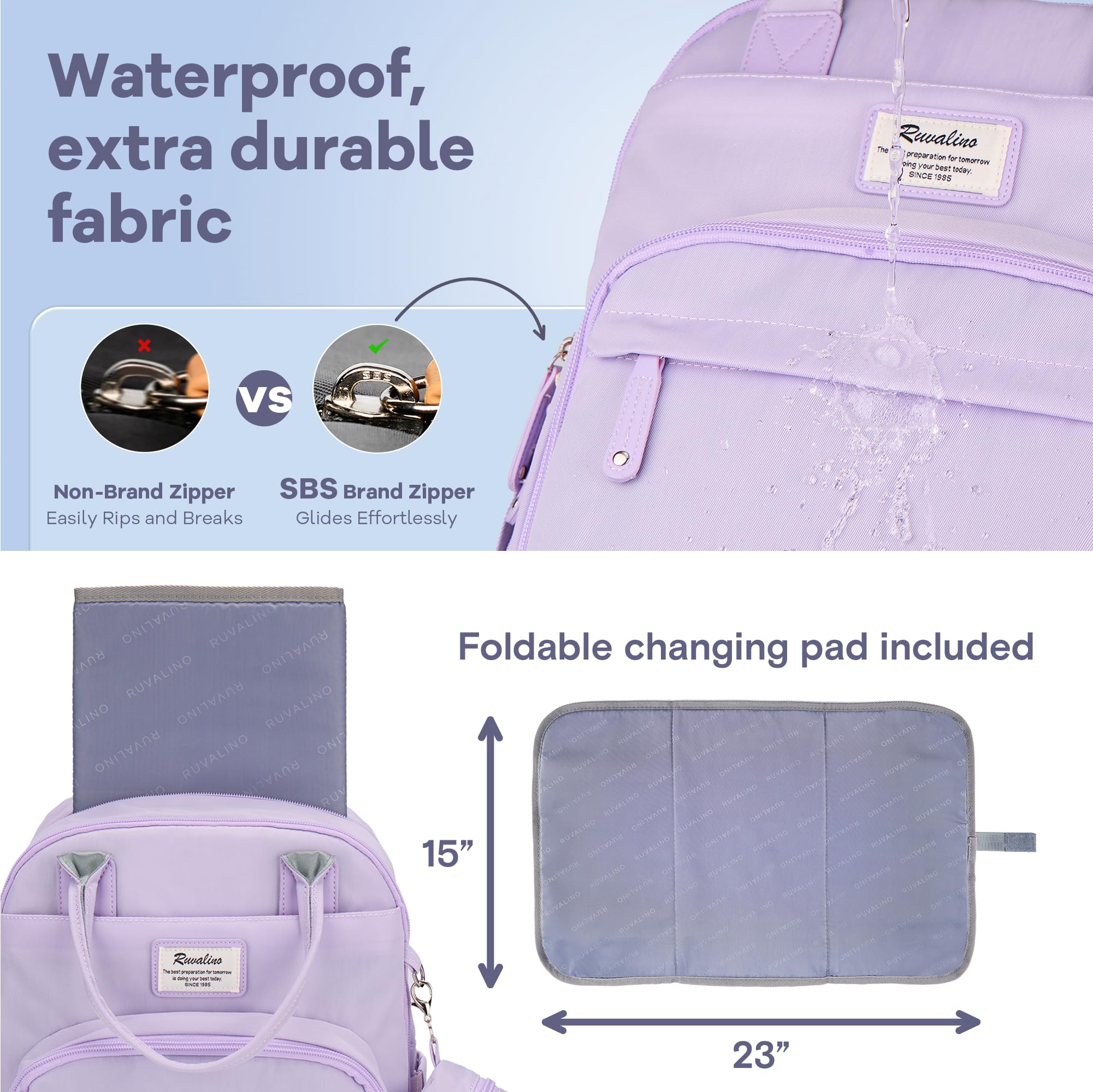 RUVALINO diaper bag backpack taro purple changing pad included for on-the-go changes