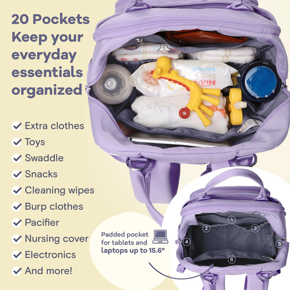 RUVALINO diaper bag backpack taro purple insulated bottle pockets keep bottles at temperature
