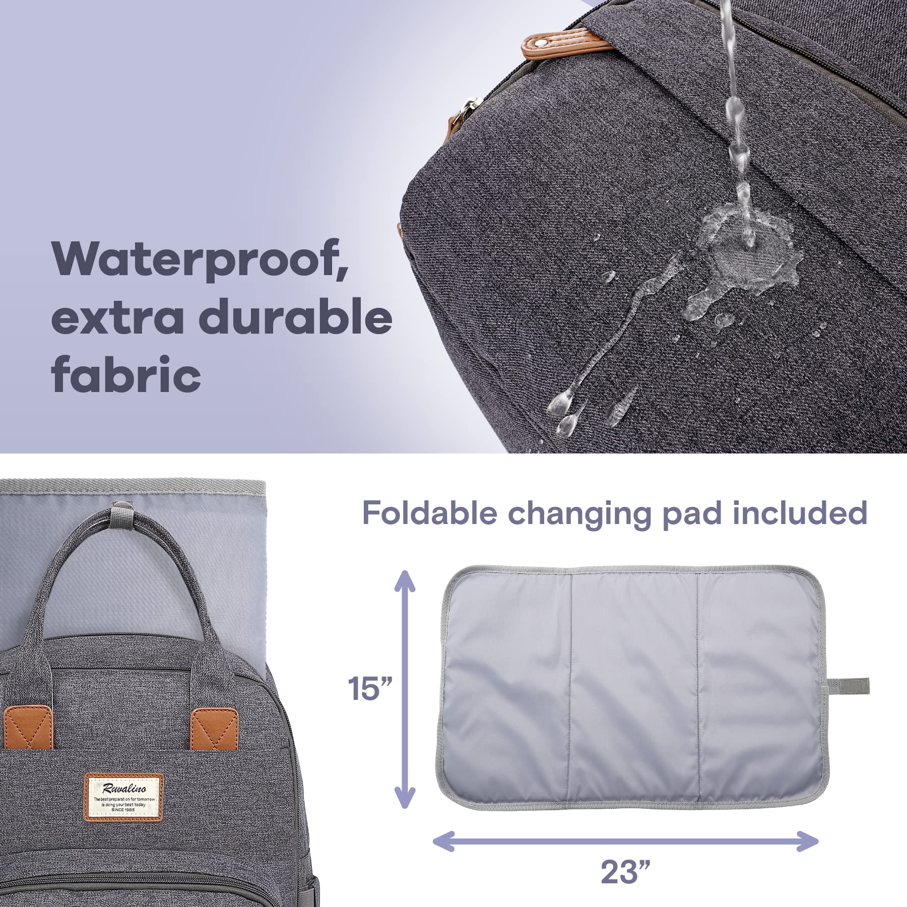 RUVALINO Diaper Bag Backpack waterproof fabric resists spills during daily outings