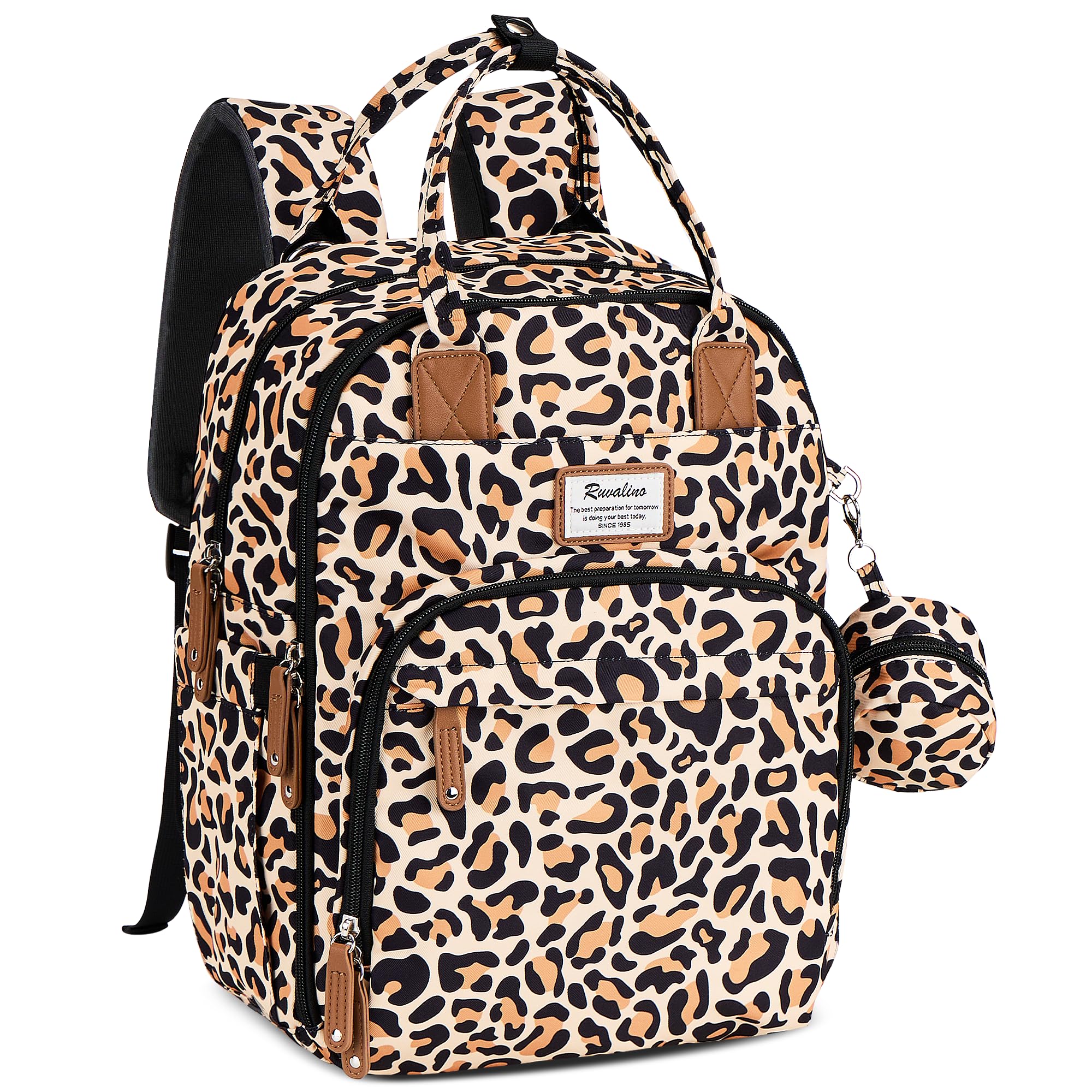 RUVALINO diaper bag backpack wide-opening design for easy one-handed access on the go.
