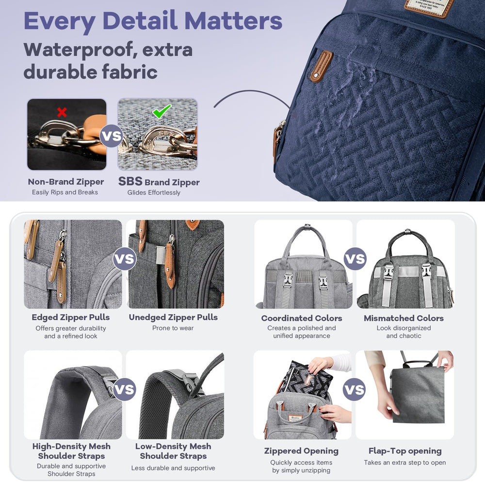 RUVALINO diaper bag backpack wide opening enables quick one-handed access.
