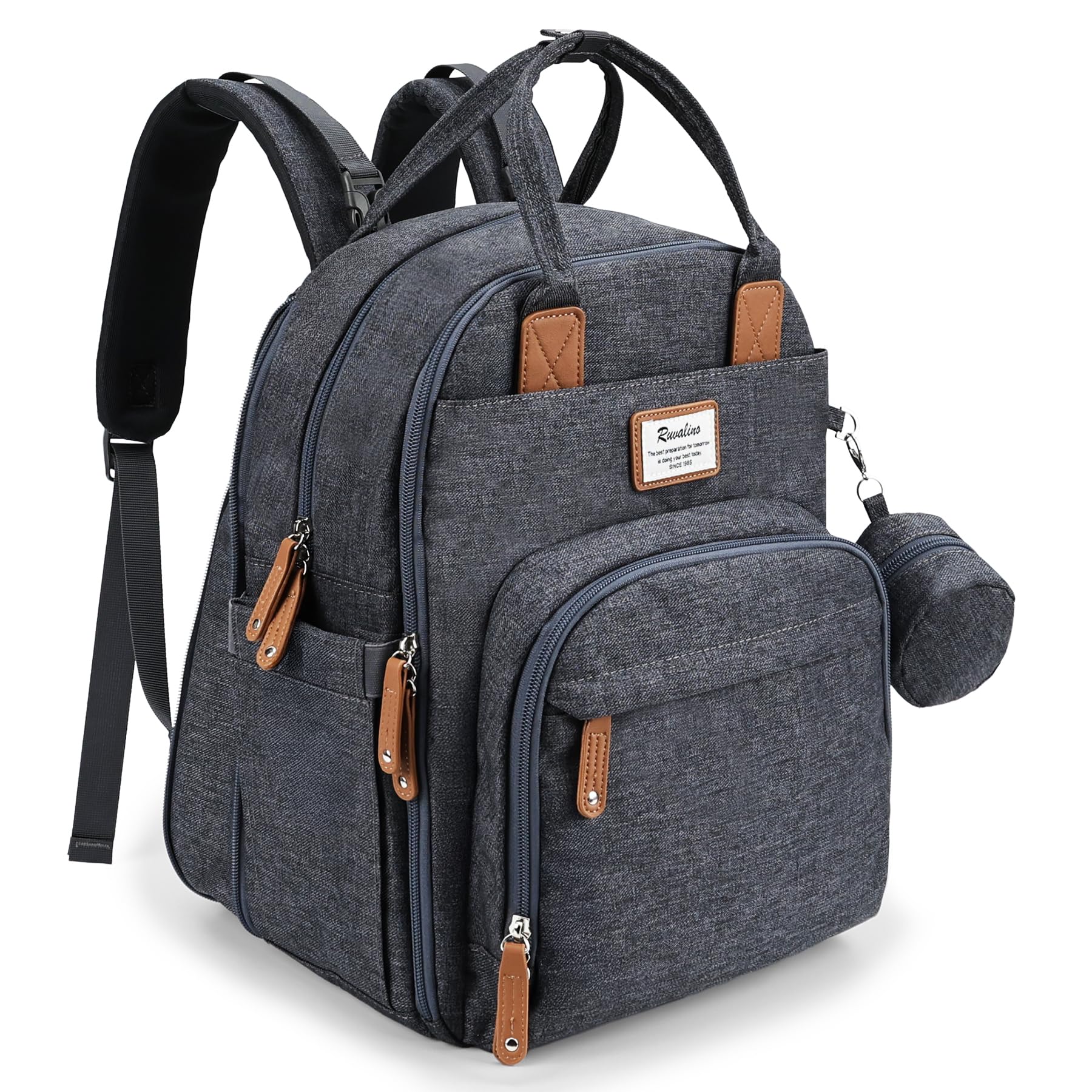 RUVALINO Diaper Bag Backpack wide opening for quick one-handed access during errands