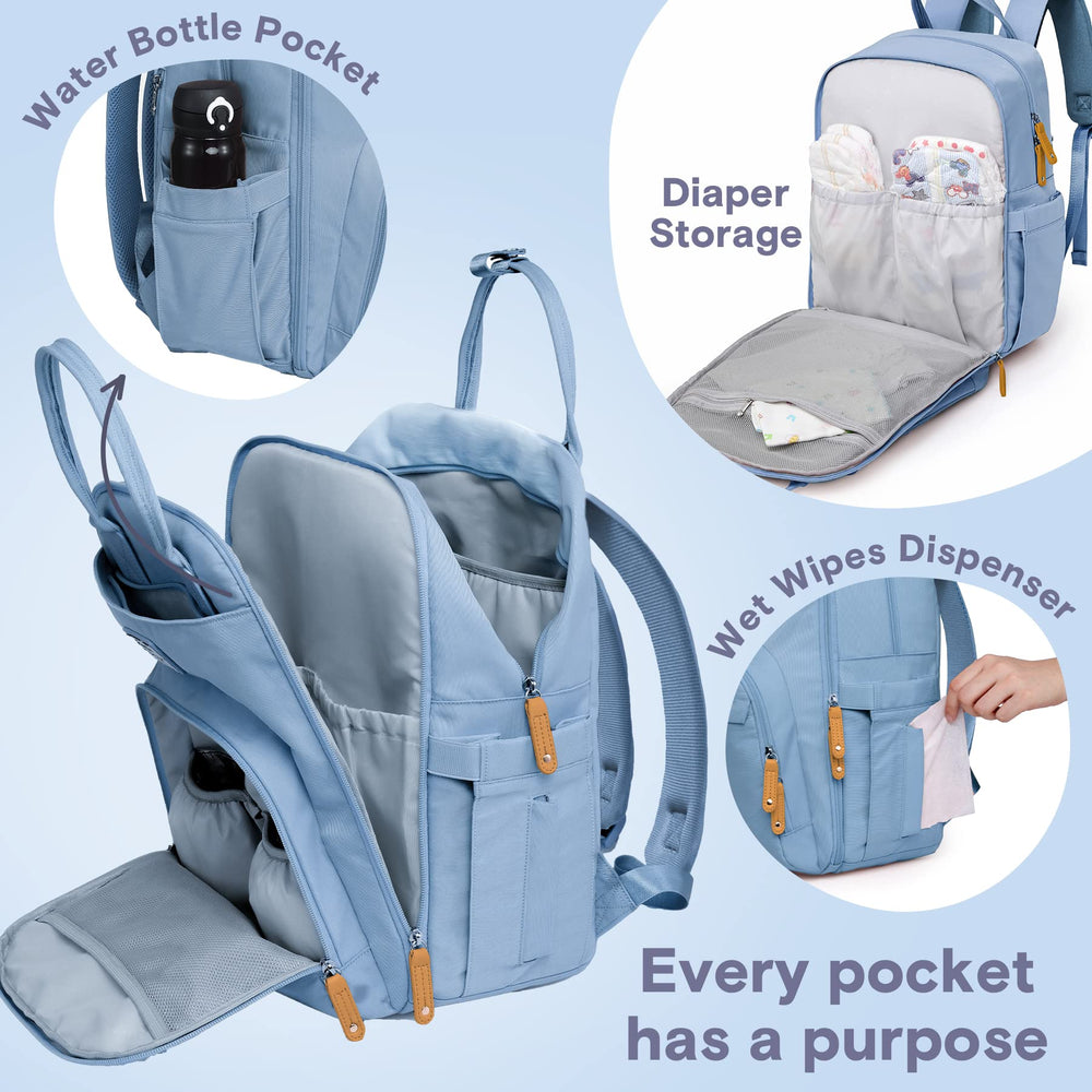 RUVALINO diaper bag changing pad included supports clean diaper changes on the go.