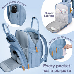 RUVALINO diaper bag changing pad included supports clean diaper changes on the go.