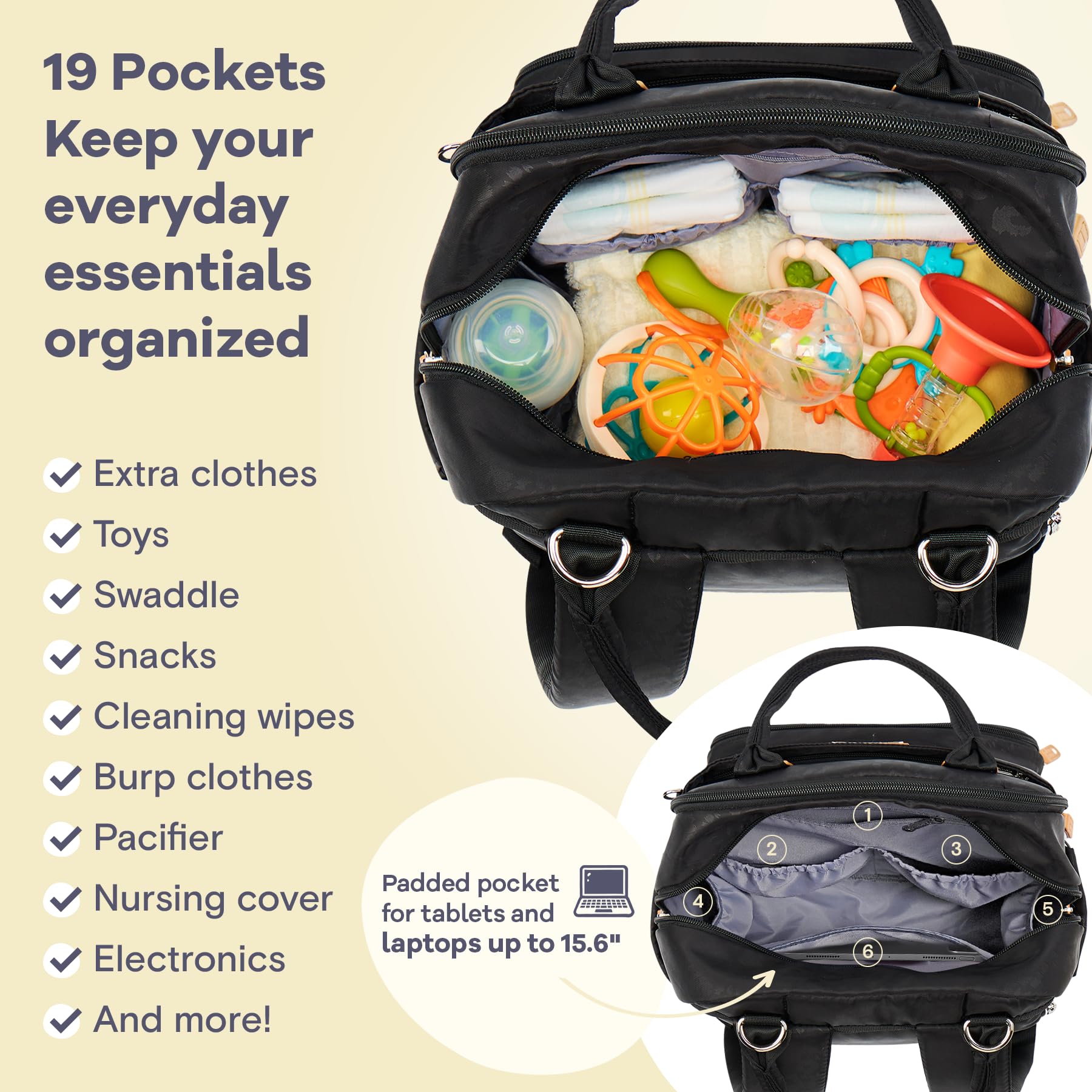 RUVALINO diaper bag changing pad ready for on-the-spot diaper changes.