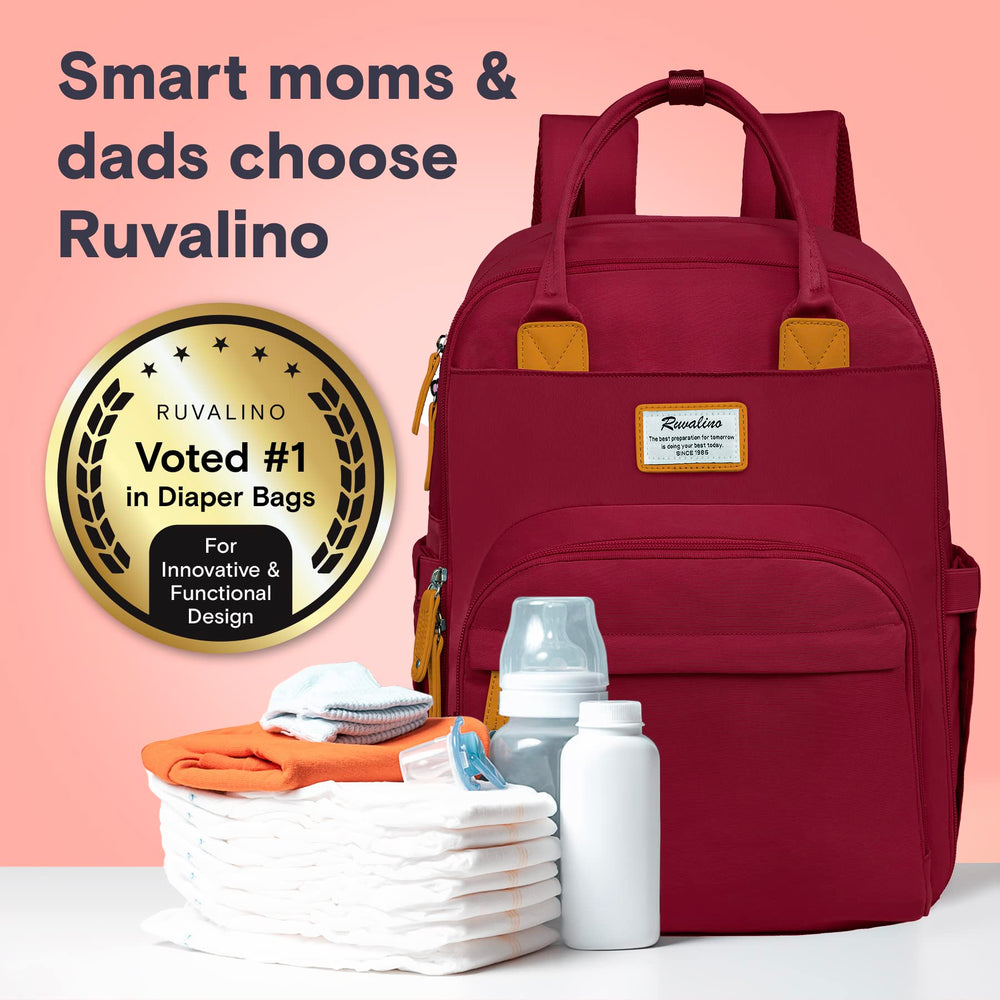 RUVALINO Diaper Bag Backpack can convert to backpack, handbag, or stroller clip.