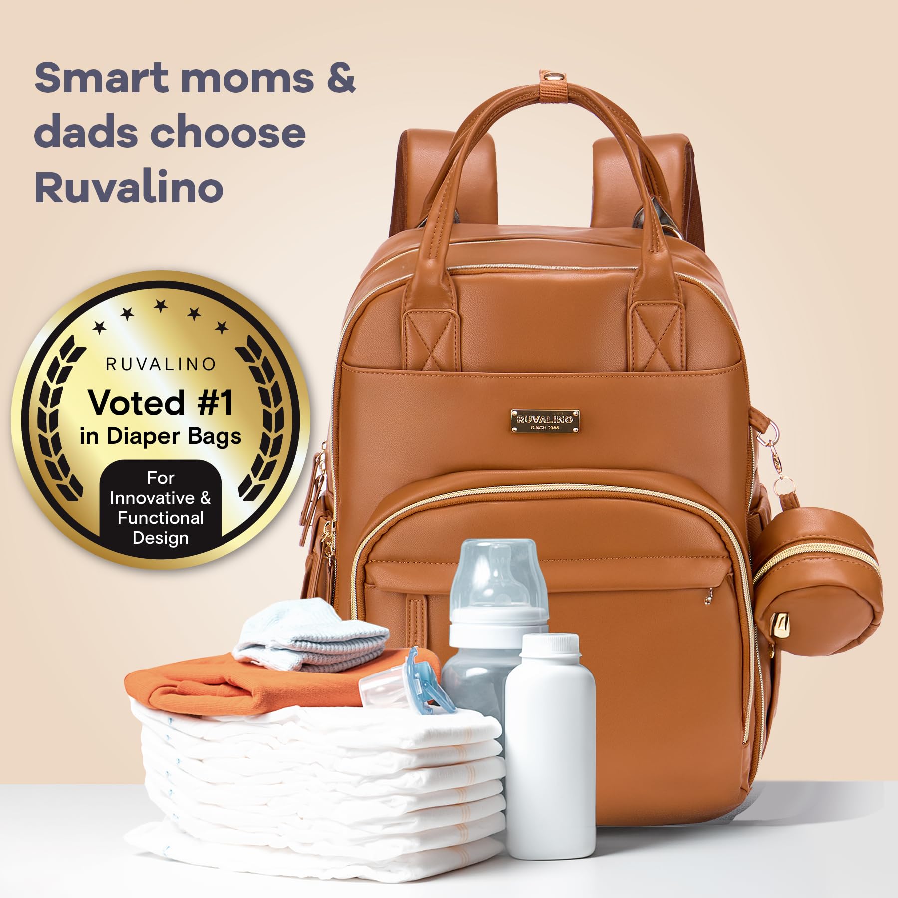 RUVALINO diaper bag backpack ergonomic shoulder straps reduce shoulder strain