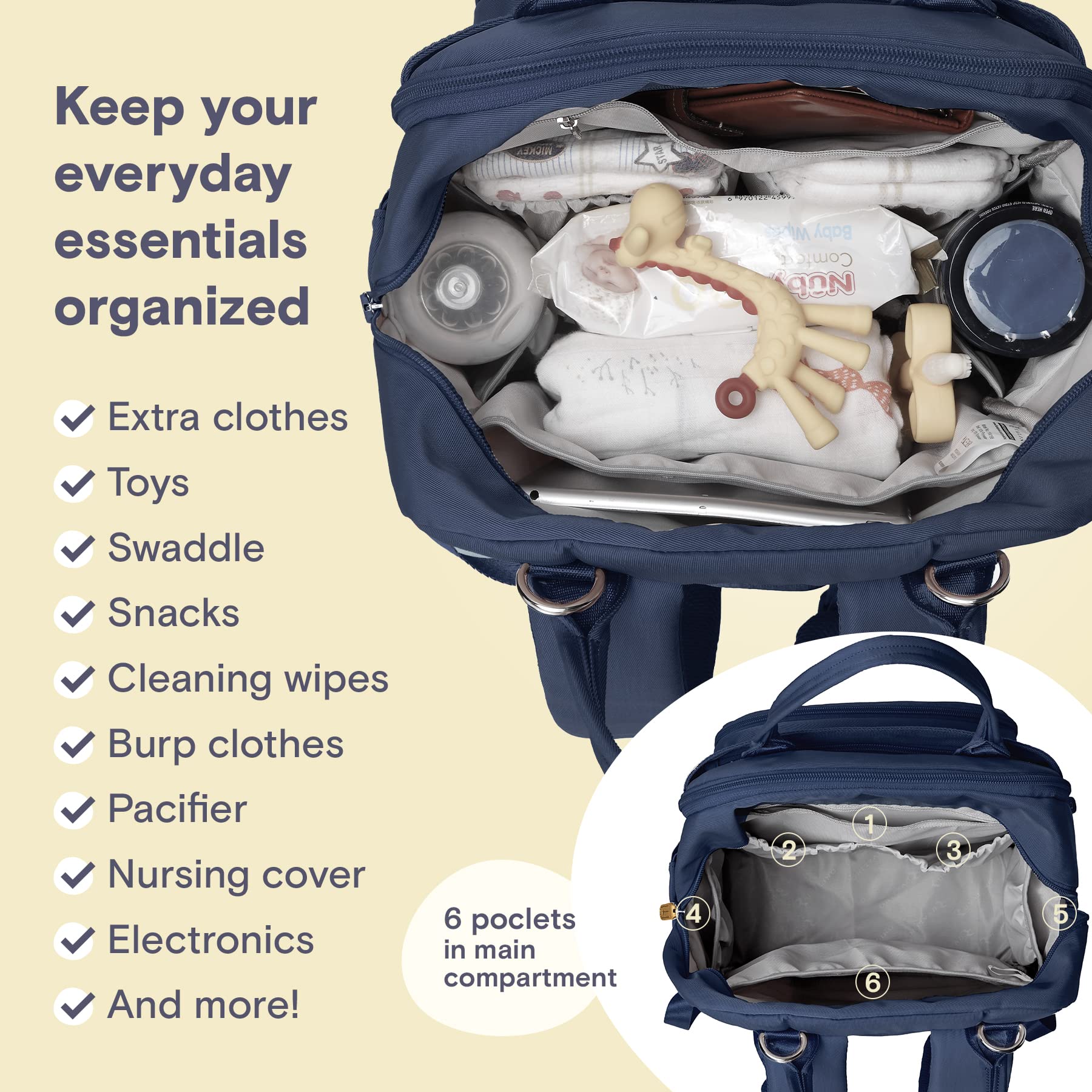 RUVALINO diaper bag backpack insulated bottle pockets fit wide-neck bottles for on-the-go feeds.